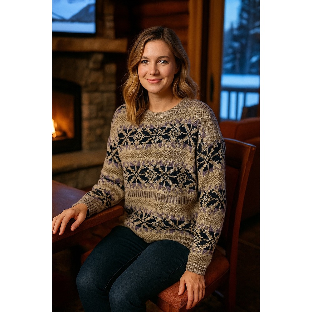 Paul Harris Design Women Sweater M Beige Fair Isle Pullover Long Sleeve Knit 90s